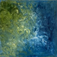 an abstract painting with green and blue colors