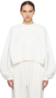 French terry sweatshirt. · Rib knit crewneck, hem, and cuffs · Cropped hem · Dropped shoulders Part of the WARDROBE.NYC x Hailey Bieber collaboration. Supplier color: Off white Wardrobe Nyc, Knit Crewneck, Hailey Bieber, White Sweatshirt, Grey Sweatshirt, Luxury Streetwear, Active Wear For Women, French Terry, Sweater Top