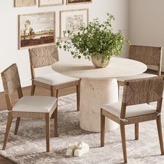 a round table with four chairs and a potted plant on the top is shown