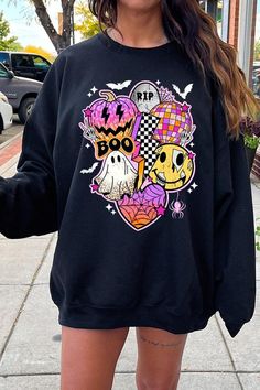 Retro Halloween Graphic Fleece Sweatshirts.Unisex Crew Neck Long Sleeve Sweaters Knits.Crafted from premium materials, tailored to your lifestyle, ensuring a comfortable fit for any occasion.Family Group Uniforms Birthday Party Gift Concert Festival Events.High Quality Direct To Film Printed Graphic Design.50%COTTON,50%POLYESTERNICARAGUAMade In: Nicaragua Pink Sweater For Fall Streetwear, Pink Sweater For Streetwear In Fall, Fall Streetwear Sweatshirt With Cartoon Print, Fall Cartoon Print Sweatshirt For Streetwear, Fall Cartoon Print Streetwear Sweatshirt, Cute Sweater For Fall Streetwear, Long Sleeve Cartoon Print Sweatshirt For Fall, Trendy Black Halloween Sweater, Casual Black Halloween Sweater