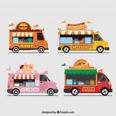 four different types of food trucks