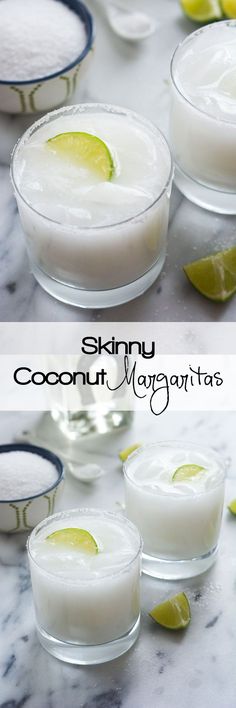 Skinny Coconut Margaritas recipe made with lite coconut milk, coconut water, tequila blanco and triple sec for a refreshing cocktail! Coconut Margarita, Refreshing Cocktail, Triple Sec, Margarita Recipes, Refreshing Cocktails, Summer Cocktails, Party Drinks, Detox Drinks, Coconut Water