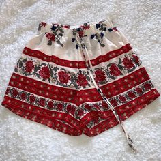 Nwot, Never Worn - Ordered The Wrong Size Online :( Adorable Red Floral Pattern Boho Style Shorts The Waist Band Is Elastic And Very Stretchy! Red Bohemian Bottoms For Vacation, Bohemian Red Bottoms For Vacation, Red Floral Print Summer Bottoms, Summer Floral Print Red Bottoms, Casual Red Floral Print Bottoms, Red Summer Bottoms For Beach Season, Red Summer Beach Bottoms, Red Bohemian Cotton Shorts, Red Floral Print Short Length Bottoms