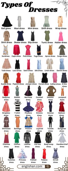 Different Types of Dresses for Women with Pictures • Englishan Fashion Terminology, Tomato Face, Skin Care Home Remedies, Different Types Of Dresses, Dresses For Ladies, Dress Name, Clothing Guide, Fashion Terms, Fashion Design Patterns