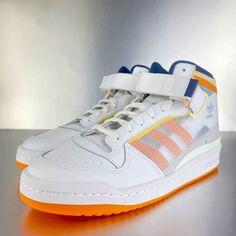 Adidas Forum Mid Tt Fy4707 Men’s Size 8.5 White, Orange, Blue Adidas Forum Mid, Adidas Forum, Adidas White, Shoes Adidas, White Adidas, Orange White, Mens Shoes Sneakers, Adidas Shoes, Color Orange