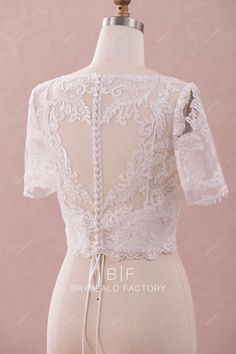 Short Sleeves Lace Bridal Crop Top Wedding Jacket Detachable Bustier Bridal Crop Top, Satin Bustier, Bridal Elegance, Wedding Jacket, Cord Lace, Short Sleeve Jacket, Light Ivory, Beautiful Shorts, Lace Jacket