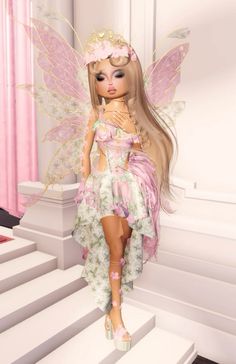 a doll dressed as a fairy sitting on some stairs