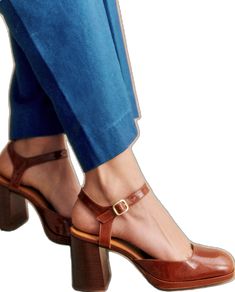 Platform Block Heels, Brown Heels, Platform Pumps, Parisian Style, Leather Fashion, Pumps Heels, Mary Janes, Block Heels, Vegan Leather