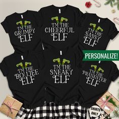 Get ready to spread holiday cheer with our Elf Family Christmas Matching Shirt! This funny Christmas party shirt is the perfect addition to your festivities, and with our Custom Family Christmas Gift, you'll have everyone in style for the holiday season. Make your celebrations memorable with our Holiday Matching T-shirt, the ideal choice for coordinating with your matching family PJs. ------------------------------------------------------------------------------------------------------ 1. MAKE SURE THAT YOU HAVE READ ALL PERTINENT INFORMATION AND YOU HAVE SCROLLED THROUGH ALL OF THE PHOTOS. 2. ONCE THAT HAS BEEN COMPLETED, PICK YOUR SHIRT STYLE, SIZE, AND COLOR FROM THE DROPDOWN MENUS. 4. IF YOU HAVE MORE ITEMS TO ORDER, HIT THE BACK BUTTON AND REPEAT. 5. ONCE EVERYTHING IS IN YOUR CART, S Fun Christmas T-shirt For Holiday, Funny Christmas Holiday Tops, Fun Christmas Holiday T-shirt, Funny Holiday T-shirt For Gift, Funny Christmas Crew Neck Top, Christmas Short Sleeve Top With Funny Text, Funny Print Holiday Tops, Fun Christmas Graphic Print Tops, Fun Crew Neck Tops For Holiday