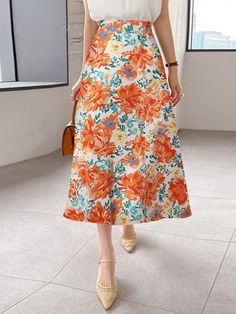 Allover Flower Print A-line Elastic Waist Women Skirt Allover Flower, Women Skirt, Singapore Malaysia, Women Skirts, Hip Dress, Flower Print, Flower Prints, Dress Length, Elastic Waist