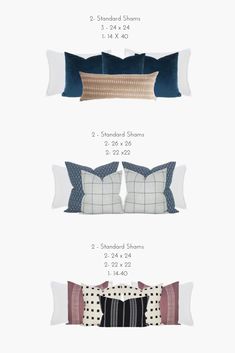 four pillows with different sizes and colors are shown in this graphic diagram, which shows how to choose the right pillow for your bed