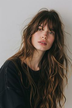 90S Long Layered Hair With Bangs Straight in 2024 Hairstyle Bangs Long, Wavy Bangs Long Hair, Long Hair Long Bangs, 90s Long Layered Hair, Long Wavy Hair With Bangs, Long Hair And Bangs, Long Layered Hair With Bangs, Shaggy Long Hair, Layered Hair With Bangs