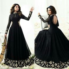 Black.....😍😍😍😘😘😘 Black Long Frock Designs, Black Long Frock, Outfit Designer, Frock Designs, Long Frock Designs, Celebrity Gowns, Bollywood Dress, Long Frock, Style Guru