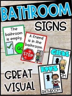 bathroom signs are shown with the words great visual arts and crafts for kids to use