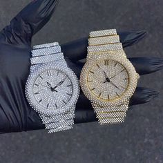 Step into elegance with this fully iced-out diamond timepiece that mirrors genuine luxury watches. We utilize premium simulated diamonds crafted from high-refractive crystals, ensuring a sparkle that rivals authentic diamonds under the light! INCLUDES AN EASY-TO-USE SIZE ADJUSTMENT TOOL Specifications: - Gender: Men's  - Case Size: 46mm - Movement: Quartz Movement - Battery: Included - Sizing: 8.5-inch band - Adjustable: Links are removable to fit your wrist - Back: Stainless Steel - Lock: Deployment Clasp - Stone: VVS Diamond Simulate - Case Material: Alloy - Finish: Gold/Silver Plating  Whether you're dressing up for casual days, or events, or gifting someone special on occasions like Graduations, Valentine's Day, Anniversaries, Birthdays, Thanksgiving, Christmas, New Year, or Father's D Luxury Iced Out Watch For Party, Luxury Iced-out Watches For Party, Diamond Watch With Rhinestones For Party, Silver Diamond Watch Iced Out For Party, Cubic Zirconia Diamond Watch With Bling, Luxury Bling Diamond Watch For Party, Diamond Bling Watch, Round Diamond Watch With Bling, Gold Crystal Diamond Watch For Party