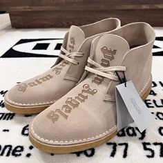 Brand New. Shoes Only. Clarks X Palm Angels Tan Desert Ankle Suede / Nubuck Boots. Sand Embossed. Logo Boots. Crepe Soles. Size 9us / 42eu Men. Made In Portugal. Msrp: $400 After Tax. Fb Ig Bensurbanbargain Suede Boots With Branded Insole For Streetwear, Beige High-top Suede Desert Boots, Beige Suede High-top Desert Boots, Beige Suede Lace-up Desert Boots, Beige Lace-up Desert Boots With Suede Lining, Beige Desert Boots With Stitched Sole And Round Toe, Beige Desert Boots With Stitched Sole, Beige Suede Desert Boots With Round Toe, Beige Leather Lace-up Desert Boots