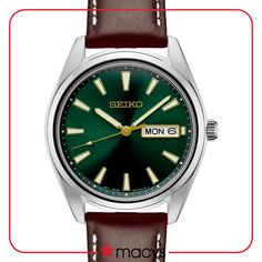 in stock Green Watches With Leather Strap And Round Dial, Classic Green Leather Watch Accessories, Modern Green Leather Watches, Green Analog Watch For Everyday Use, Green Leather Chronograph Watch, Green Leather Watches With Subdials, Classic Green Watch For Everyday Use, Green Leather Business Watch Accessories, Business Green Leather Watch Accessories