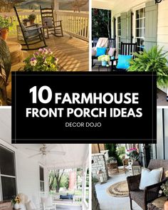 the front porch is decorated with rocking chairs and potted plants