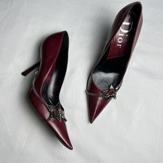 Vintage Dior Shoes, Vintage Dior Heels, Depop Shoes, Star Girl Outfit, Burgundy Clothes, Star Heels, Dior Heels, Dior By John Galliano, Heels Vintage