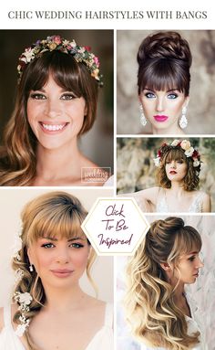 Wedding Hairstyles For Fringes, Bridal Hair With Fringe Bangs, Formal Style With Bangs, Hairstyle For Wedding Guest With Bangs, Bride Hairstyles With Fringe, Bridal Fringe Hairstyles, Long Hairstyles With Bangs For Wedding, Bride Hair With Fringe, Dressy Hair With Bangs