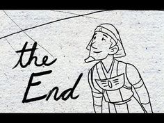 a drawing of a man standing in front of the word,'the end '