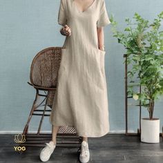 🌸 Women Long Maxi Summer Dress Casual Cotton Linen 🌞 Ladies Big Pockets Beach Party Robe, 🌿Boho Maxi Dress  Are you looking to add some life to your wardrobe? 🌟 Well, if so, then look no further than this beautiful Boho-style maxi summer dress. Any occasion, any event, this versatile dress has you covered!  Available in three stunning colorways, which were chosen to complement the style of the dress as fittingly as possible. Take your pick from our Beige, black, or Pink to match your taste! Bohemian Maxi Dress With Pockets For Vacation, Casual Short Sleeve Boho Dress For Summer, Summer Beach Maxi Dress With Pockets, Beach Season Vacation Dresses With Pockets, Casual Relaxed Fit Maxi Dress For Beach Season, Casual Short Sleeve Boho Dress For Beach, Casual Boho Dress With Short Sleeves For Beach, Beige Casual Dress For Beach Season, Casual Beige Dress For Beach Season