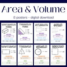 an area and volume poster with different shapes