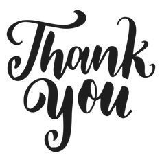 the words thank you are written in black ink on a white background with an ornate font