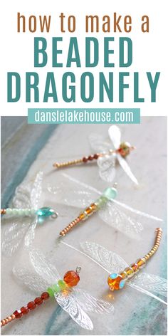 Beaded dragonflies with sheer gossamer wings made of Cricut acetate, which flutters with the slightest movement. Beaded Dragonfly Tutorial, Cricut Ornament, Dragon Fly Craft, Glass Bead Crafts, Dragonfly Ornament, Beaded Dragonfly, Dragonfly Art, Bead Weaving Patterns