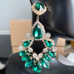 Large Emerald Crystal Teardrop Chandelier Earrings Teardrop Chandelier, Emerald Crystal, Bling Wedding, Small Earrings Studs, Bridal Bracelet, Large Earrings, Small Earrings, Bridal Necklace, Bridal Earrings