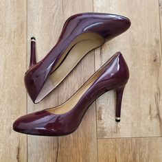 New Michael Kors Glossy Wine Leather Heels Women Shoes Sz 10 Designer. Never Worn But Tried And Stored Without Bag Or Box Burgundy Almond Toe Heels With 4-inch Heel, Burgundy 4-inch Heels For Office, Burgundy Round Toe Heels For Work, Formal Burgundy Patent Leather Heels, Red Heels With 4-inch Heel For Work, Classic Burgundy Pointed Toe Heels, Burgundy Fitted Heels With 4-inch Heel, Burgundy Medium Width Heels For Office, Burgundy Fitted Heels For Office