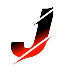 the j logo is black and red with white stripes on it's bottom half