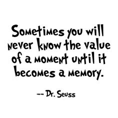 a quote that says sometimes you will never know the value of a moment until it becomes a memory