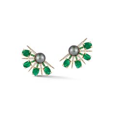 Katherine Jetter Fan Earrings – Muzo Emerald Colombia Double Stud Earrings, Pearl Trend, Neck Pieces Jewelry, Pearl Jewels, Lace Earrings, Fan Earrings, Tahitian Pearls, Emerald Jewelry, Pearl Diamond