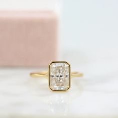 Moissanite wedding jewelry for bride and groom Radiant Diamond Rings, Ring Rosegold, Engagement Ring For Her, Moissanite Engagement Ring Solitaire, Moissanite Diamond Rings, Types Of Diamonds, Radiant Cut Diamond, Diamond Ring Settings, Radiant Diamond