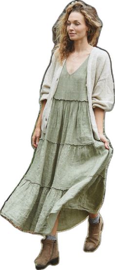 Sage Midi-length Summer Dress, Sage Midi Length Summer Dress, Flowy Linen Maxi Dress For Spring, Spring Linen Maxi Dress, Flowy Fit, Sage Midi Dress For Summer, Linen Maxi Dress For Spring, Flowy Linen Maxi Dress Casual Style, Flowy Linen Maxi Dress Casual, Spring Maxi Linen Dress