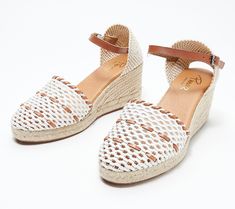 So whimsical-chic, these woven espadrilles are begging to be styled with a flowy linen dress and taken out on the town for brunch and drinks! Just be sure to post to your social feed -- they're too cute not to show off. From Pinaz.  Original item is A499668. This product may be a customer return, vendor sample, or on-air display and is not in its originally manufactured condition. It may not be new. In some instances, these items are repackaged by QVC. White Straw Espadrilles For Summer, Spring White Straw Espadrilles, Straw Espadrilles For Summer Outings With Round Toe, Woven Sandals For Summer Outings In Spring, White Espadrilles With Woven Sole For Spring, Straw Espadrilles For Spring And Summer Outings, White Espadrille Sandals For Summer, Summer Straw Espadrilles For Day Out, Wedge Espadrille Sandals With Woven Sole For Day Out