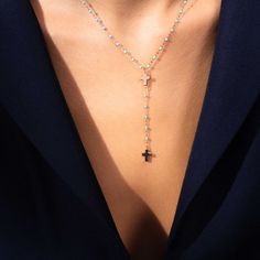 Gigi Clozeau - Cross Charm Classic Gigi Turquoise Green rosary, Rose Gold, 16.5 Green Rosary, Necklace Ideas, Turquoise Green, Ancient Symbols, Cross Charms, Rosary, Timeless Design, Cross Necklace, Diamonds