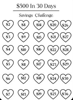 the $ 500 in 30 days savings challenge for valentine's day is shown here