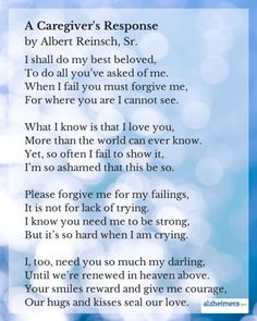 a poem written in blue and white with the words caregiver's response