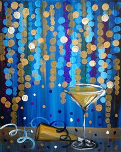 a painting of a martini glass and bottle