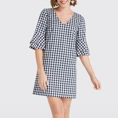 New With Tags Draper James Navy Blue White Gingham Bell Sleeve Mini Shift Dress Size 0 Color- Navy Blue, White Msrp $175 62% Polyester, 35% Viscose, 3% Elastane Length: 35.5" (Size 4) Model Is 5'10" And A Size 4 Pretty Double-Bell Sleeves Are Our Favorite Part Of This Simple- Yet-Chic Shift Dress. In A Sweet Southern Gingham, It's A Piece You'll Be Reaching For Over And Over. Reese Witherspoon, Gypsy, Hippie, Sundress, Festival, Cute, Fun, Trendy, Sexy, Hot, Modern, Contemporary, Boho, Bohemian, Fall, Cottagecore, Revolve, Shopbop, Nordstrom, Beach, Island, Vacation, Resort, Coastal, Travel, Concert, Western, Blogger Favorite, Girlie, Girly, Flirty, Victorian, Romantic, Feminine, Garmentory Chic Shift Dresses, Lemon Print Dress, Fall Cottagecore, Sleeveless Chambray, Womens Wrap Dress, Bohemian Fall, White Shift Dresses, James White, Beach Island