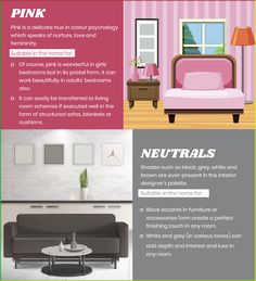 a pink and green living room is featured in this brochure for neutrals