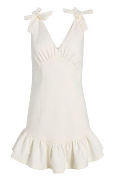 Sweet and sexy, introducing our Mini Della Dress. The dress features bow straps and a frill bottom. Fit Details V NecklineLinedRelaxed SilhouetteMini LengthSleeveless67% polyester 27% rayon 6% spandexDry Clean Only Made in USA Length: 33.75in from shoulder to hemMeasurements from size 4/S Della Dress, White Grad Dress, White Bow Dress, Vintage Lace Gowns, Simple Mini Dress, Dress Png, Grad Outfits, White Dresses Graduation, Bow Straps