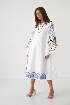 Embroidered A Line Midi Dress, Bohemian Cotton Dress With Bell Sleeves, Elegant White Dress - Etsy Bohemian Cotton Dresses, A Line Midi Dress, Elegant White Dress, Dress With Bell Sleeves, Dress Bohemian, Bell Sleeve Dress, Bohemian Dress, Embroidered Dress, Cotton Dress