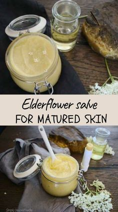 This homemade elderflower salve helps reduce signs of aging, fine lines, wrinkles, and age spots and is specifically made for mature skin.  #elderflowersalve, #naturalskincare, #herbaldiy, #elderflowers, #herbalism, #herbalhealth Săpunuri Handmade, Herbal Salves, Healing Salves, Herbal Recipes, Natural Healing Remedies, Frankincense Oil, Baking Soda Shampoo, Herbal Healing