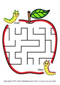 an apple maze with two caters and a worm on it, as well as the word