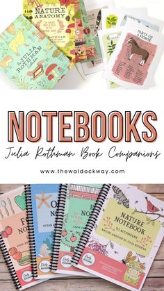 notebooks with the title text overlaying them and an image of children's books