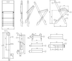 the plans for a folding chair and table are shown in this drawing, which shows how to