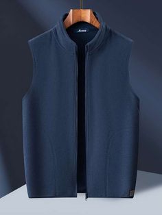 Fortei Men's Fleece-lined Vest - Warm, Thick Stand Collar Zip-up Cardigan For Fall/winter - Men's Clothing - Temu Spain Winter Cotton Nehru Jacket With Pockets, Semi-formal Nehru Jacket With Stand Collar And Pockets, Outdoor Sleeveless Fleece Vest, Men Fleece Vest Grey, Mens Fleece Vest, Classy Outfits Men, Outfits Men, Zip Up